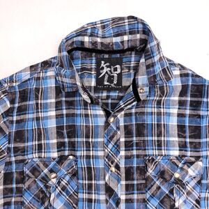 Age Of Wisdom Madras Flannel Long Sleeve Button Shirt Mens Size Small S Blue
